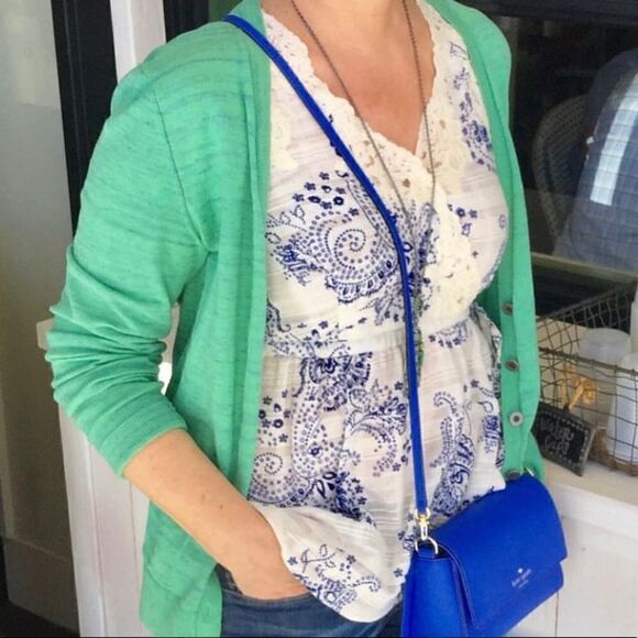 CAbi VERANDA SLEEVELESS TOP/TANK/BLOUSE BLUE/WHITE PAISLEY FLORAL LACE XS NBW - Picture 7 of 10